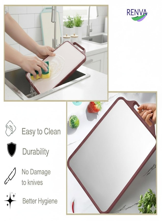 RENVA Stainless Steel Cutting Board,Double Sided Steel Cutting Boards for Kitchen,Stainless Steel/Wheat Straw pp Large Board for Meat,Non Toxic Chopping(38X29). (Brown) - Image 4